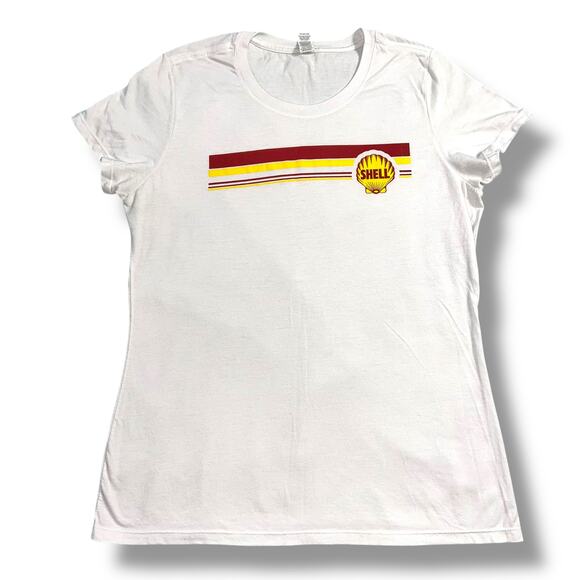 District Womens Perfect Tri T Shirt Graphic Print Shell Gas Station Retro Large - Picture 1 of 7